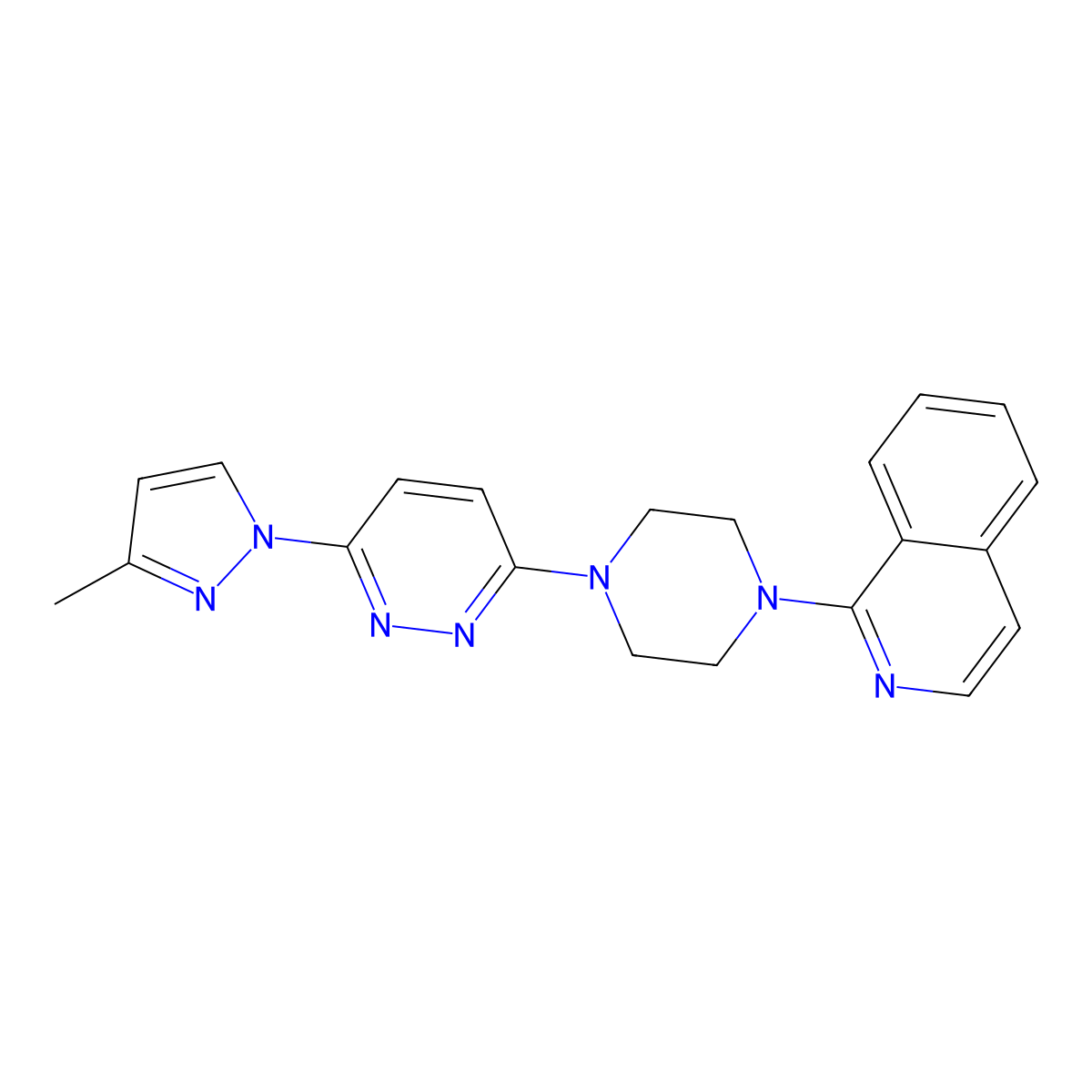 1-{4-[6-(3-methyl-1H-pyrazol-1-yl)pyridazin-3-yl]piperazin-1-yl}isoquinoline molecular structure, CAS 2877708-65-9