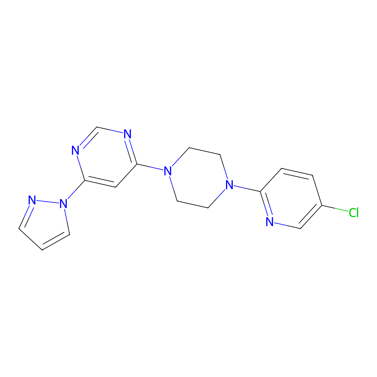 4-[4-(5-chloropyridin-2-yl)piperazin-1-yl]-6-(1H-pyrazol-1-yl)pyrimidine molecular structure, CAS 2877708-67-1