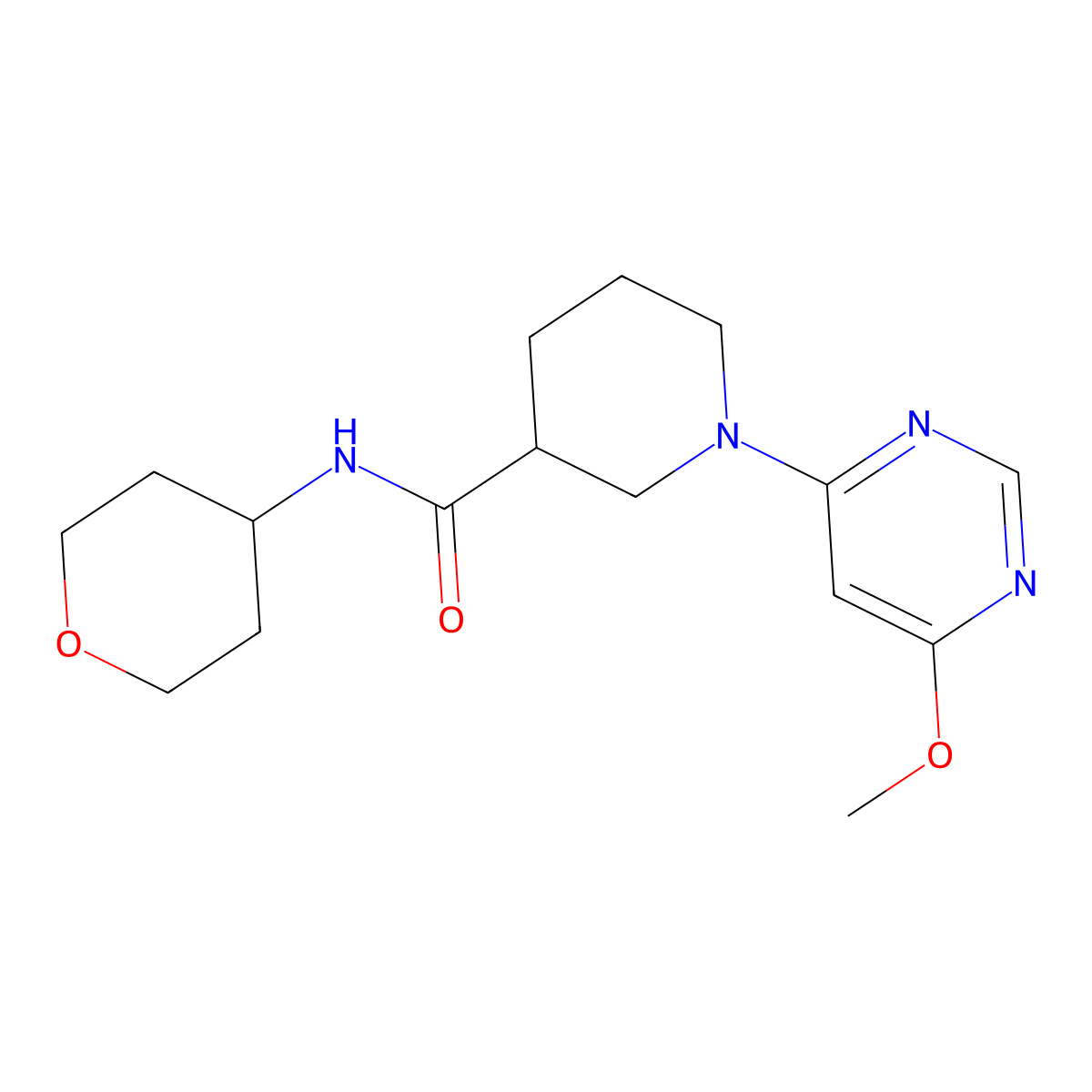 1-(6-methoxypyrimidin-4-yl)-N-(oxan-4-yl)piperidine-3-carboxamide molecular structure, CAS 2877708-69-3