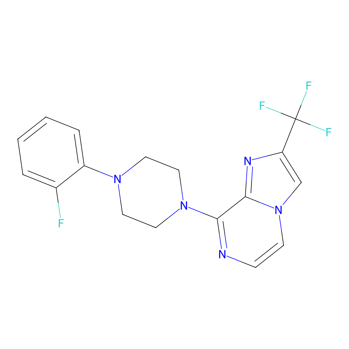 1-(2-Fluorophenyl)-4-[2-(trifluoromethyl)imidazo[1,2-a]pyrazin-8-yl]piperazine molecular structure, CAS 2877708-81-9