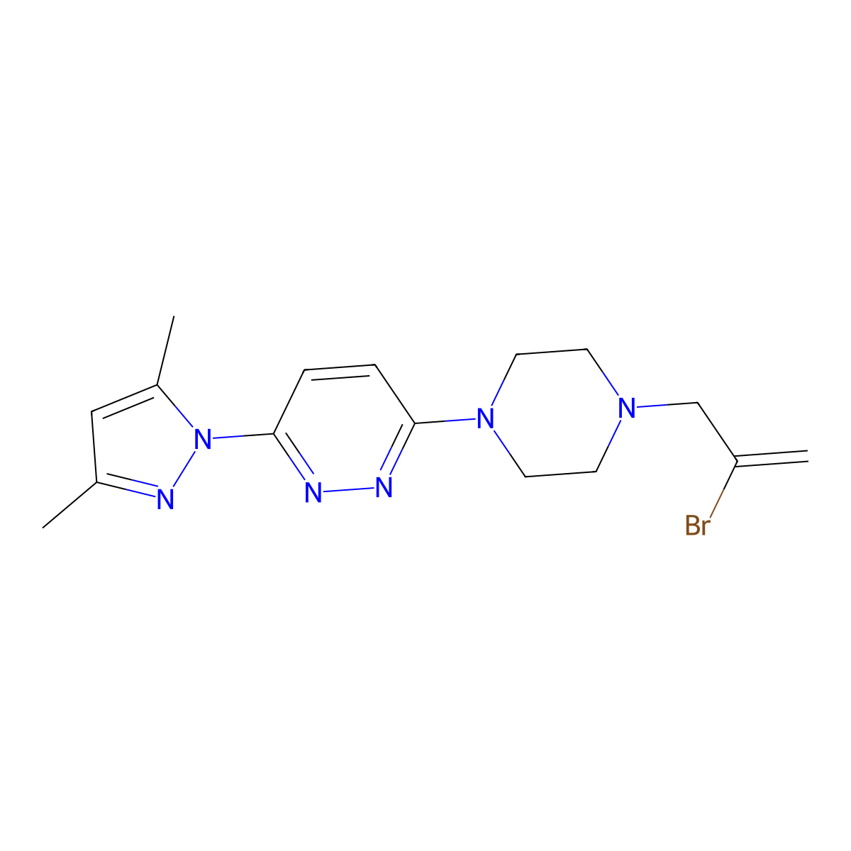 3-[4-(2-bromoprop-2-en-1-yl)piperazin-1-yl]-6-(3,5-dimethyl-1H-pyrazol-1-yl)pyridazine molecular structure, CAS 2877708-83-1