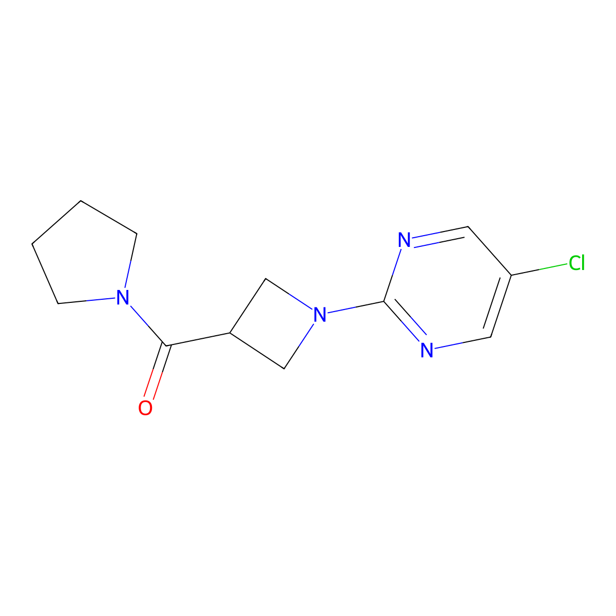 5-Chloro-2-[3-(pyrrolidine-1-carbonyl)azetidin-1-yl]pyrimidine molecular structure, CAS 2877708-87-5