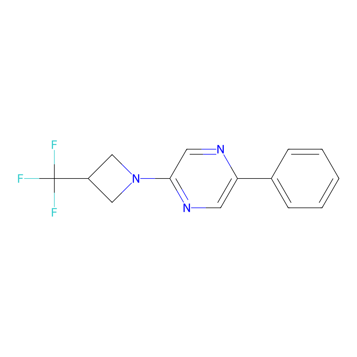 2-Phenyl-5-[3-(trifluoromethyl)azetidin-1-yl]pyrazine molecular structure, CAS 2877708-88-6