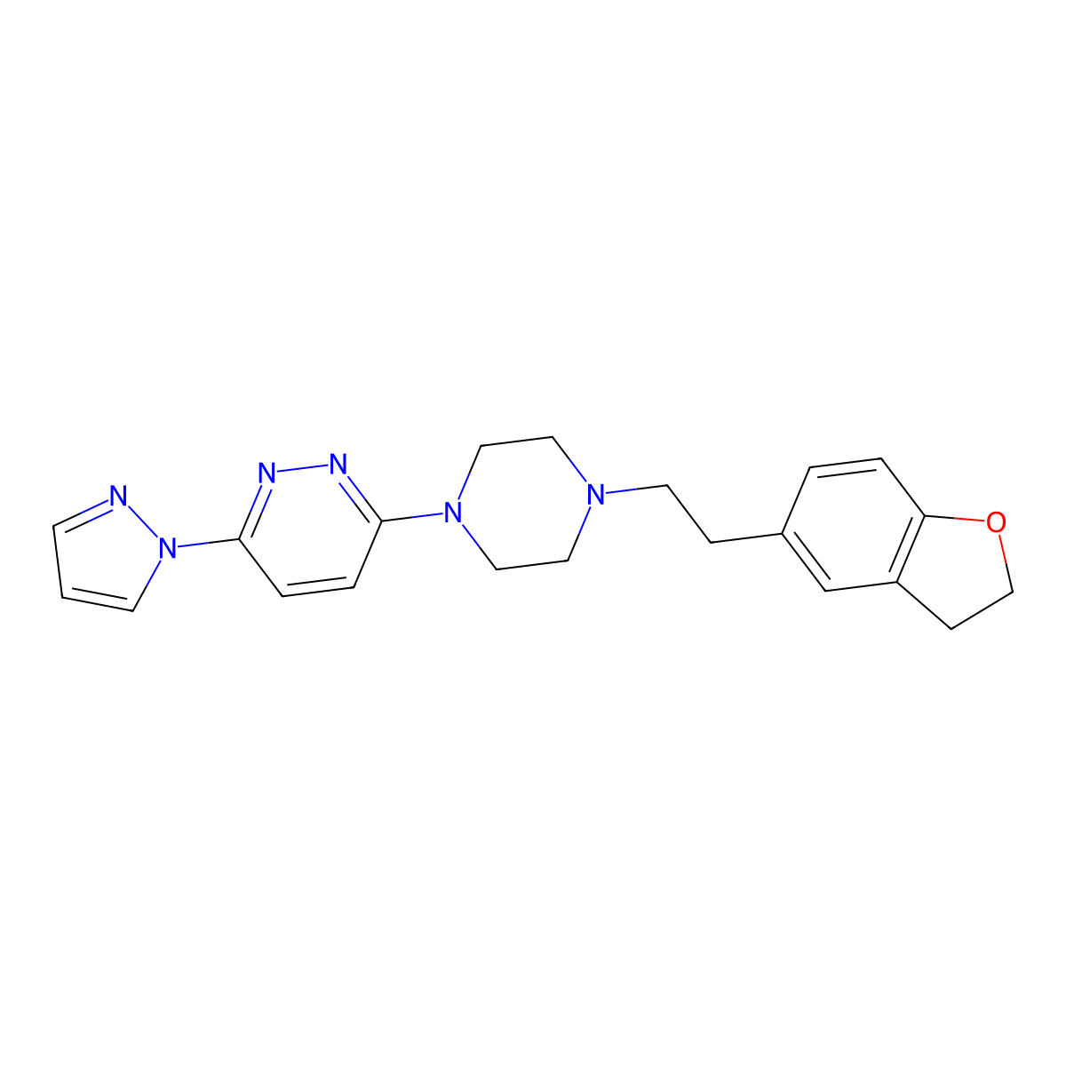 3-{4-[2-(2,3-dihydro-1-benzofuran-5-yl)ethyl]piperazin-1-yl}-6-(1H-pyrazol-1-yl)pyridazine molecular structure, CAS 2877708-92-2