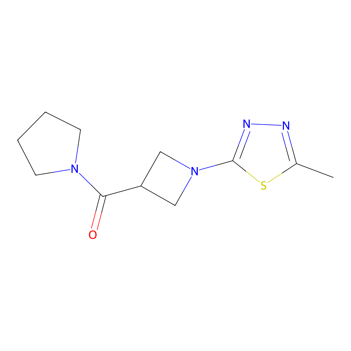 2-Methyl-5-[3-(pyrrolidine-1-carbonyl)azetidin-1-yl]-1,3,4-thiadiazole molecular structure, CAS 2877708-95-5