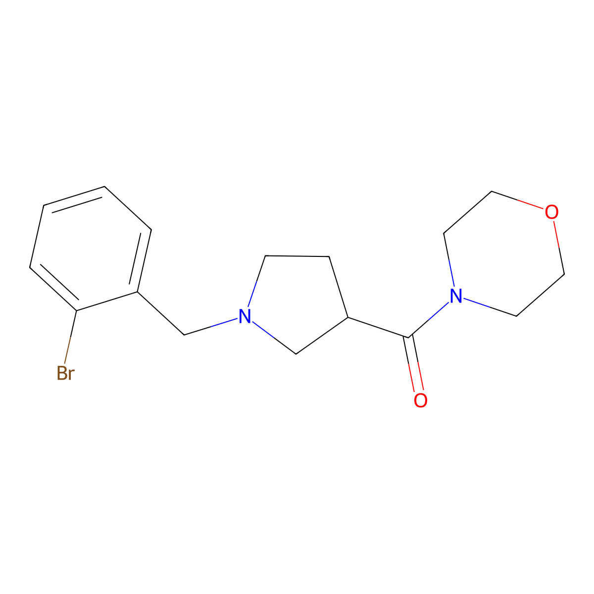 4-{1-[(2-Bromophenyl)methyl]pyrrolidine-3-carbonyl}morpholine molecular structure, CAS 2877708-98-8