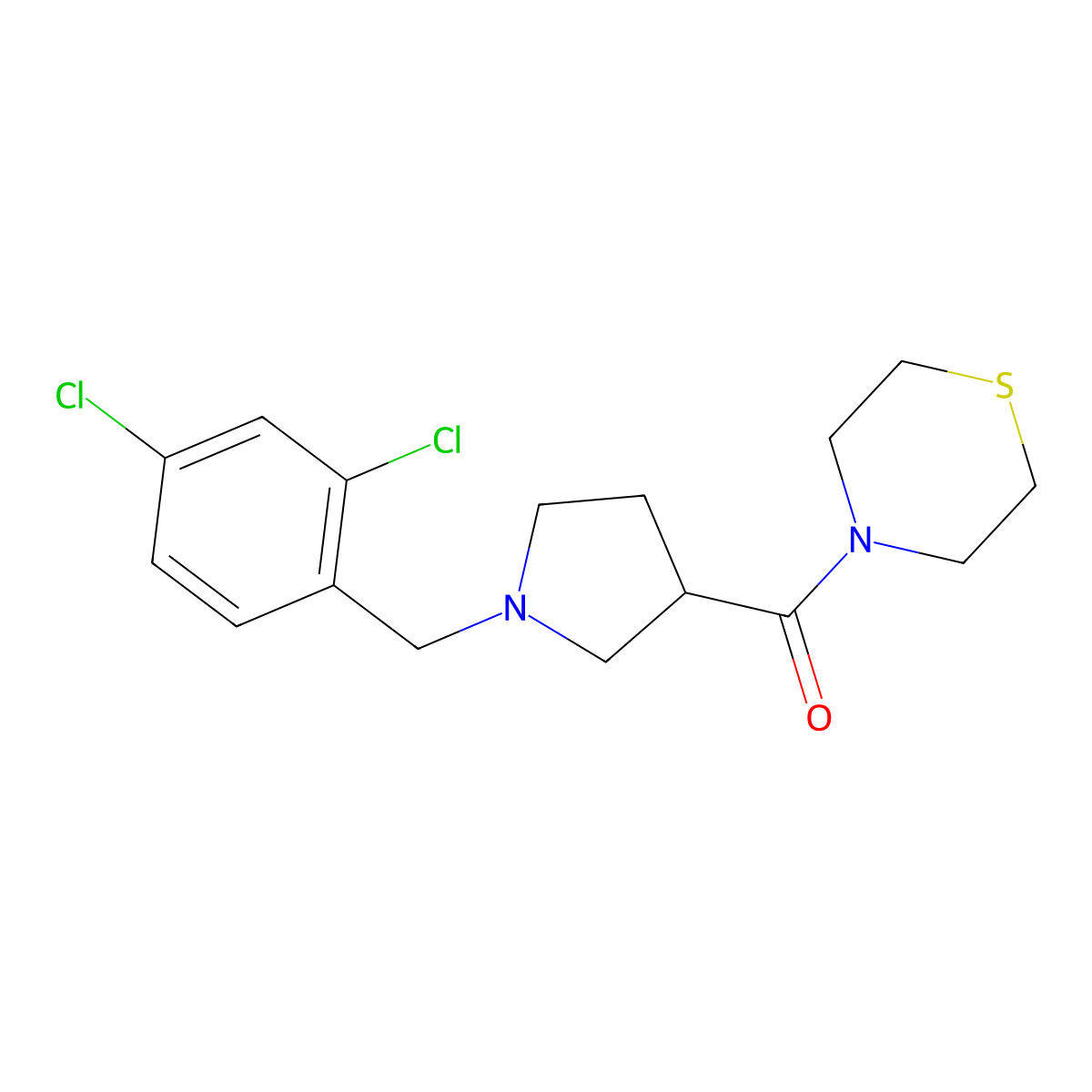 4-{1-[(2,4-Dichlorophenyl)methyl]pyrrolidine-3-carbonyl}thiomorpholine molecular structure, CAS 2877709-00-5