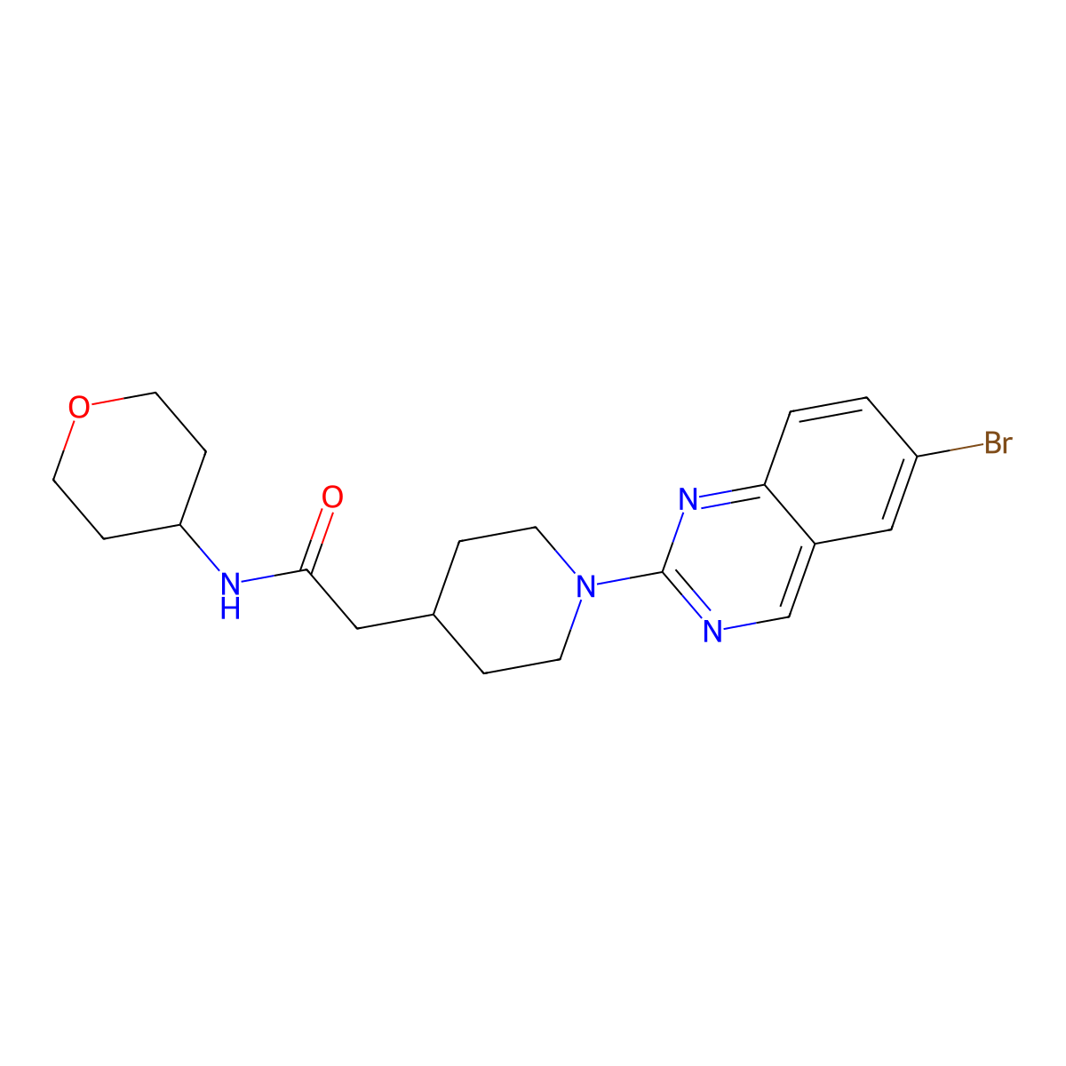 2-[1-(6-bromoquinazolin-2-yl)piperidin-4-yl]-N-(oxan-4-yl)acetamide molecular structure, CAS 2877709-03-8