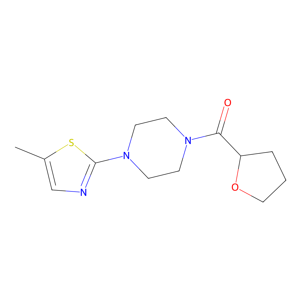 1-(5-Methyl-1,3-thiazol-2-yl)-4-(oxolane-2-carbonyl)piperazine molecular structure, CAS 2877709-06-1