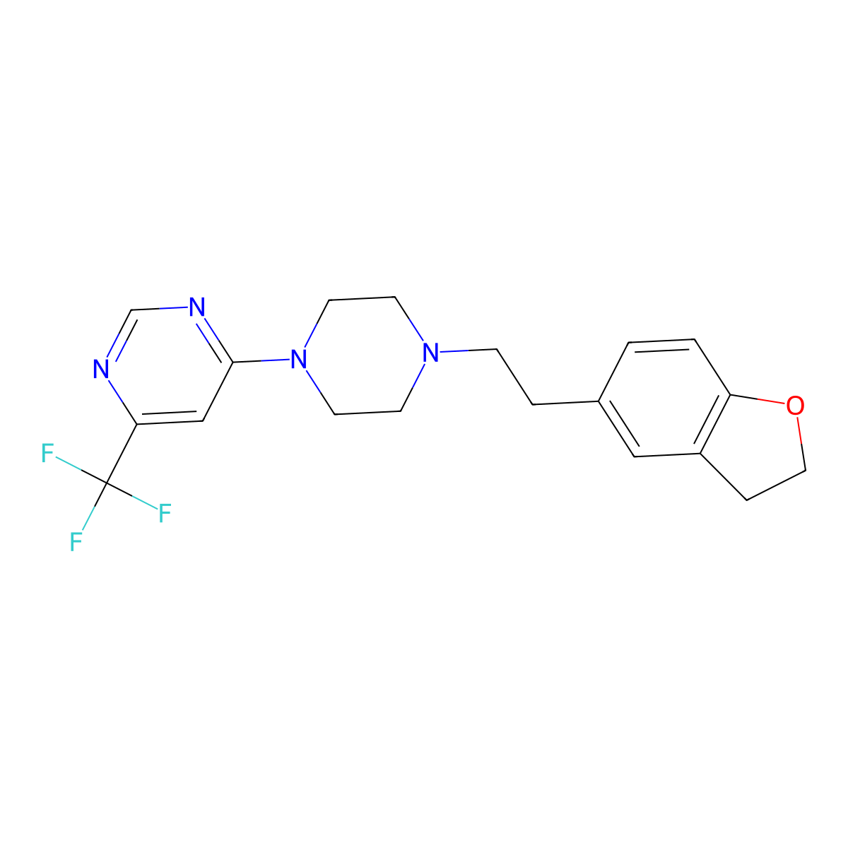 4-{4-[2-(2,3-Dihydro-1-benzofuran-5-yl)ethyl]piperazin-1-yl}-6-(trifluoromethyl)pyrimidine molecular structure, CAS 2877709-07-2