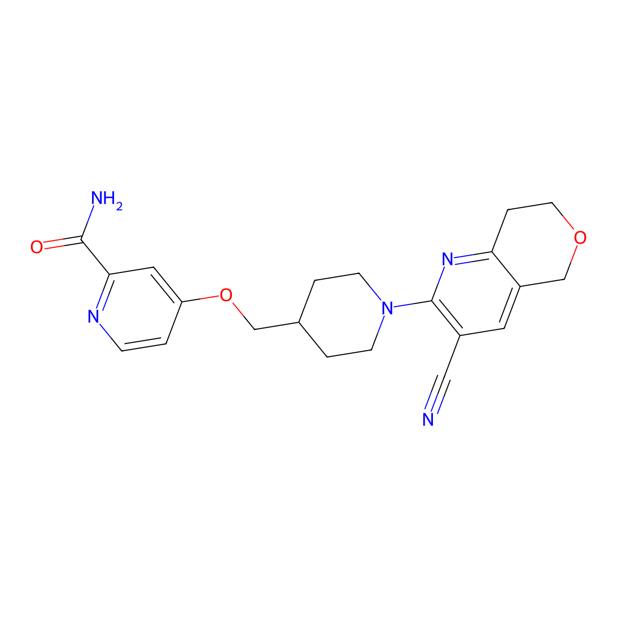 4-[(1-{3-cyano-5H,7H,8H-pyrano[4,3-b]pyridin-2-yl}piperidin-4-yl)methoxy]pyridine-2-carboxamide molecular structure, CAS 2877709-08-3