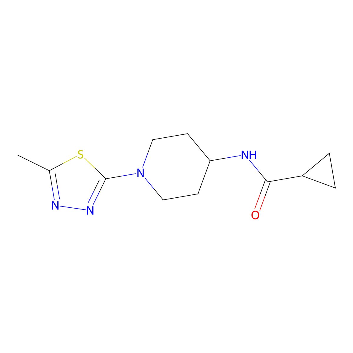 N-[1-(5-methyl-1,3,4-thiadiazol-2-yl)piperidin-4-yl]cyclopropanecarboxamide molecular structure, CAS 2877709-10-7