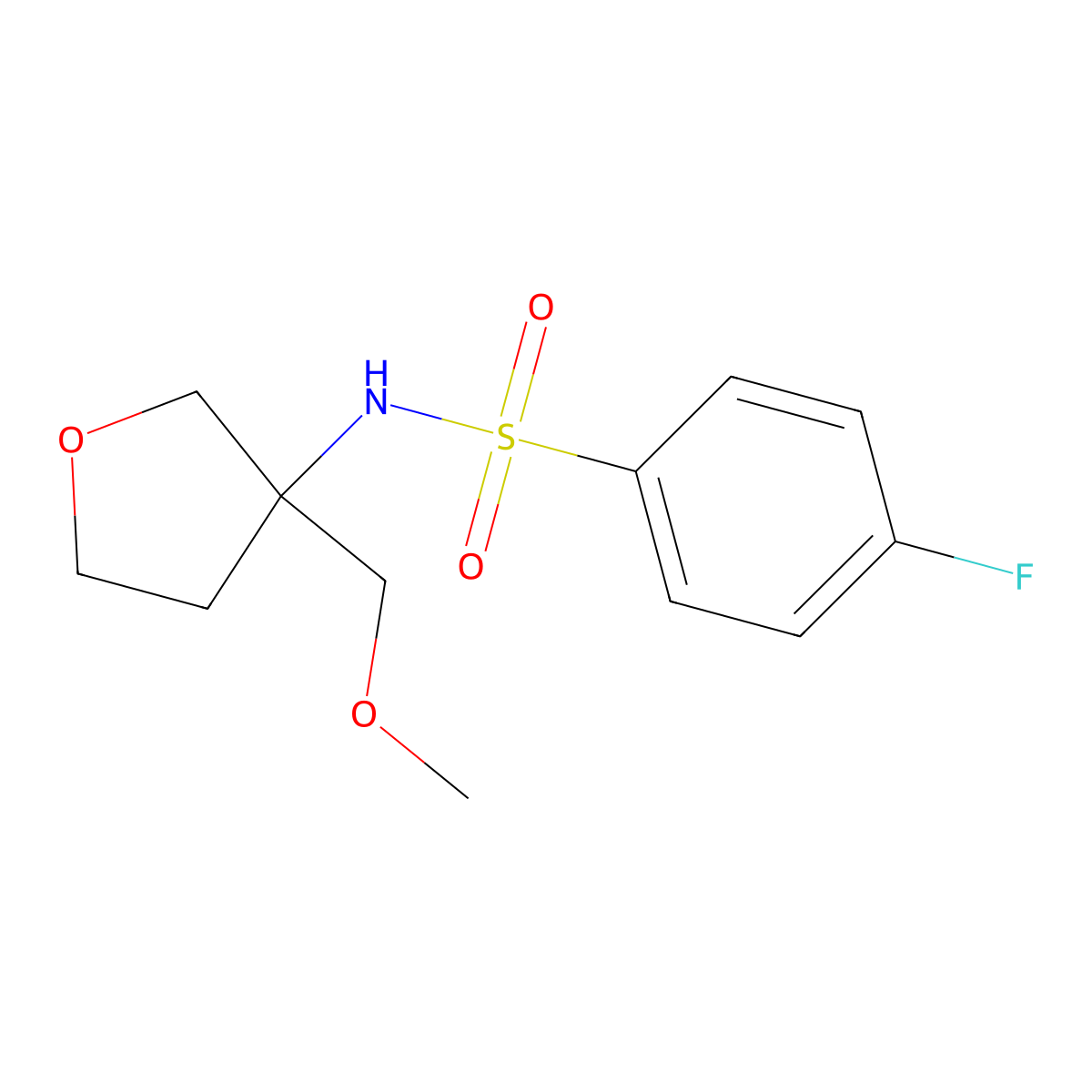 4-fluoro-N-[3-(methoxymethyl)oxolan-3-yl]benzene-1-sulfonamide molecular structure, CAS 2877709-12-9