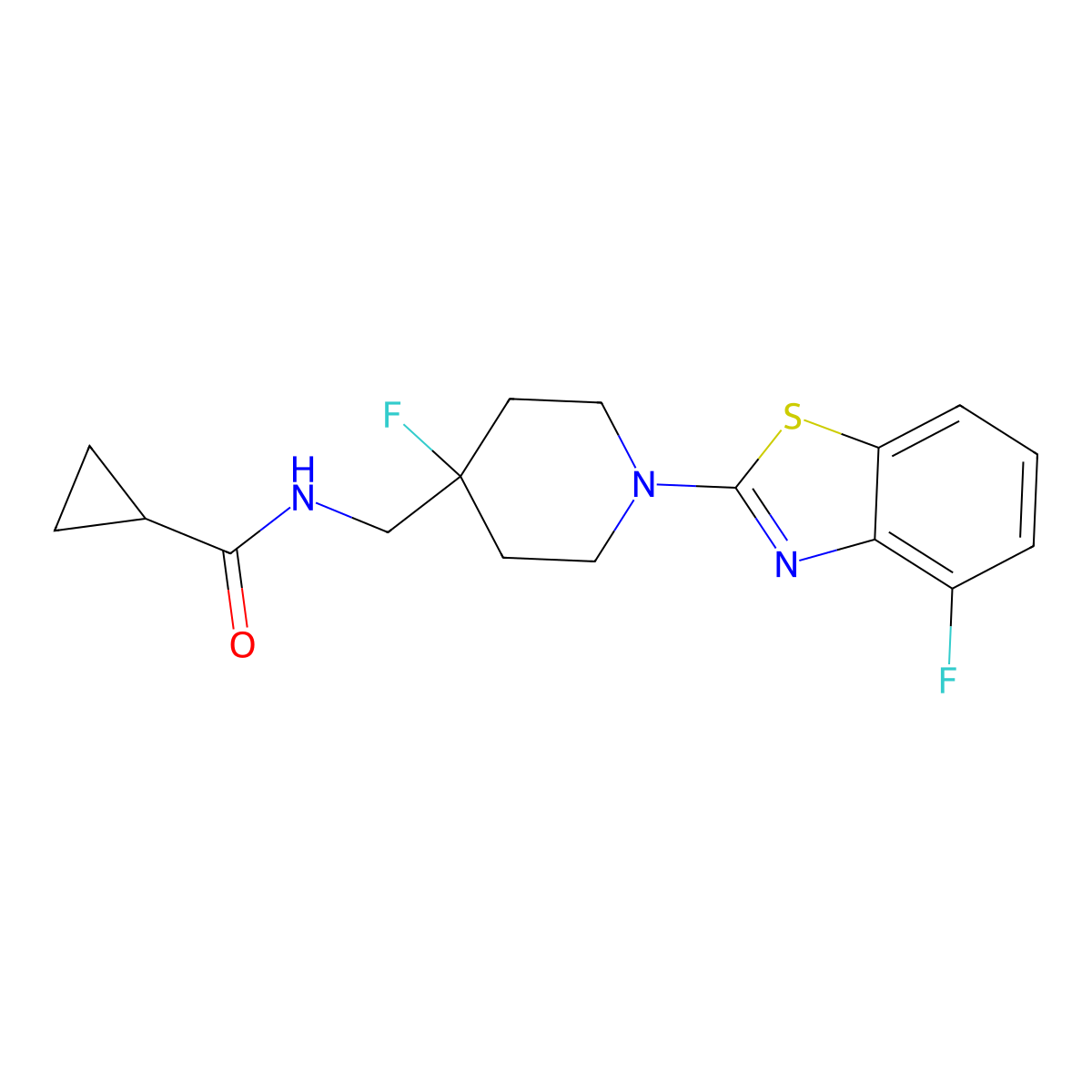 N-{[4-fluoro-1-(4-fluoro-1,3-benzothiazol-2-yl)piperidin-4-yl]methyl}cyclopropanecarboxamide molecular structure, CAS 2877709-15-2