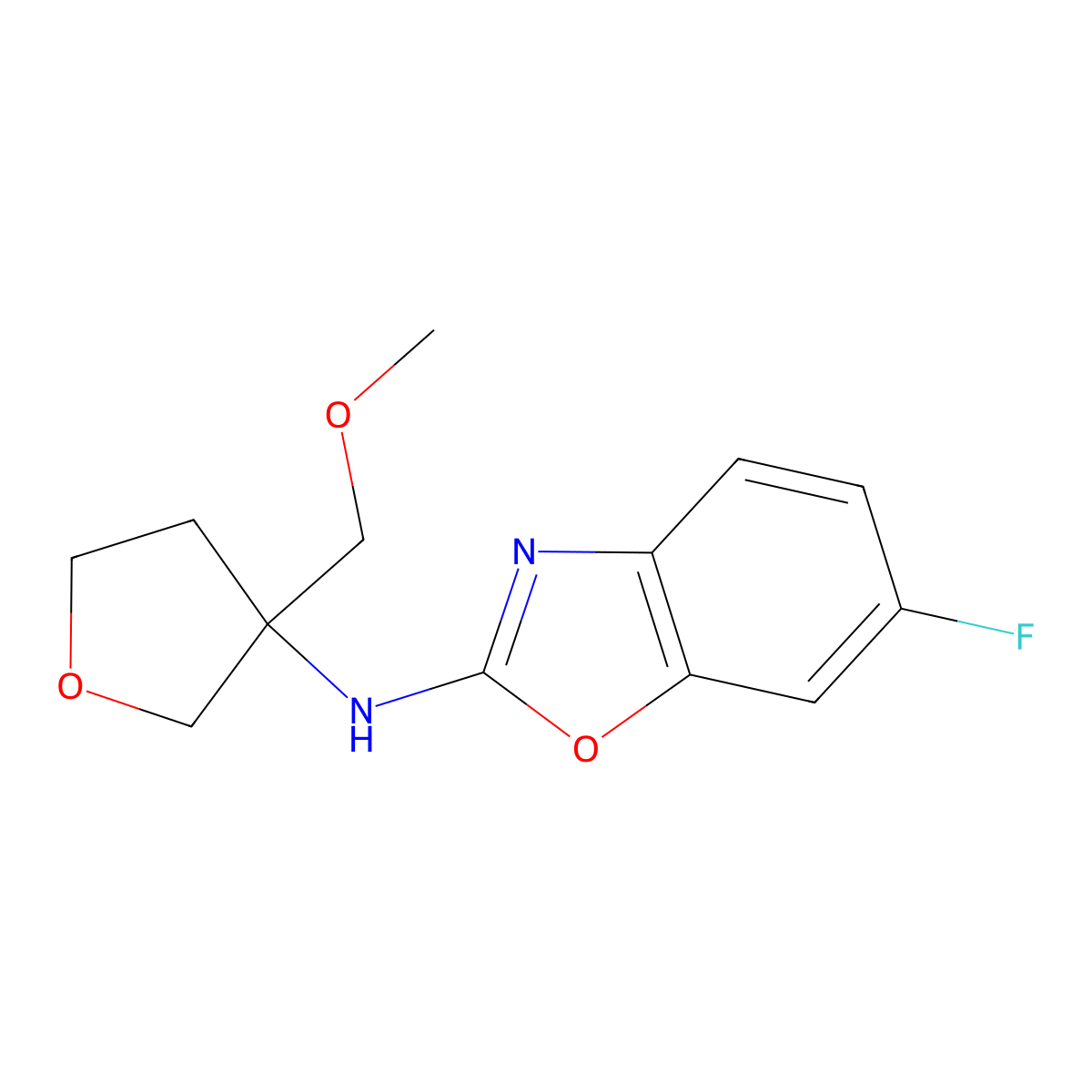 6-fluoro-N-[3-(methoxymethyl)oxolan-3-yl]-1,3-benzoxazol-2-amine molecular structure, CAS 2877709-19-6
