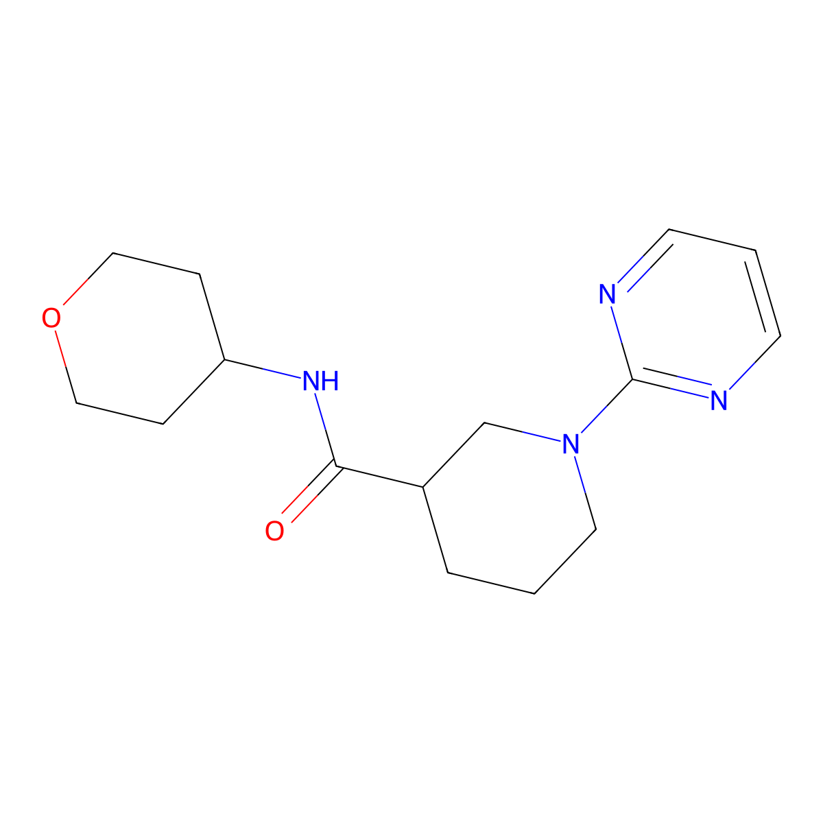 N-(oxan-4-yl)-1-(pyrimidin-2-yl)piperidine-3-carboxamide molecular structure, CAS 2877709-20-9