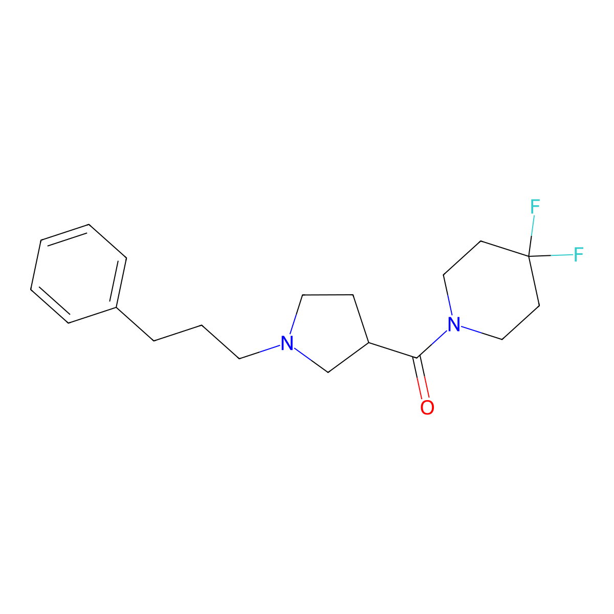 4,4-Difluoro-1-[1-(3-phenylpropyl)pyrrolidine-3-carbonyl]piperidine molecular structure, CAS 2877709-21-0