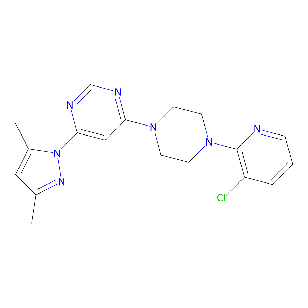 4-[4-(3-chloropyridin-2-yl)piperazin-1-yl]-6-(3,5-dimethyl-1H-pyrazol-1-yl)pyrimidine molecular structure, CAS 2877709-25-4