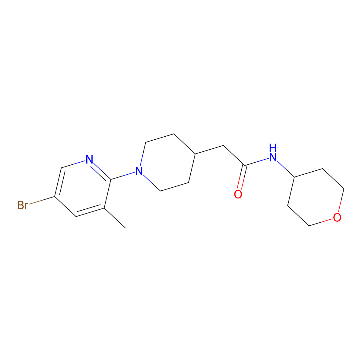2-[1-(5-bromo-3-methylpyridin-2-yl)piperidin-4-yl]-N-(oxan-4-yl)acetamide molecular structure, CAS 2877709-29-8