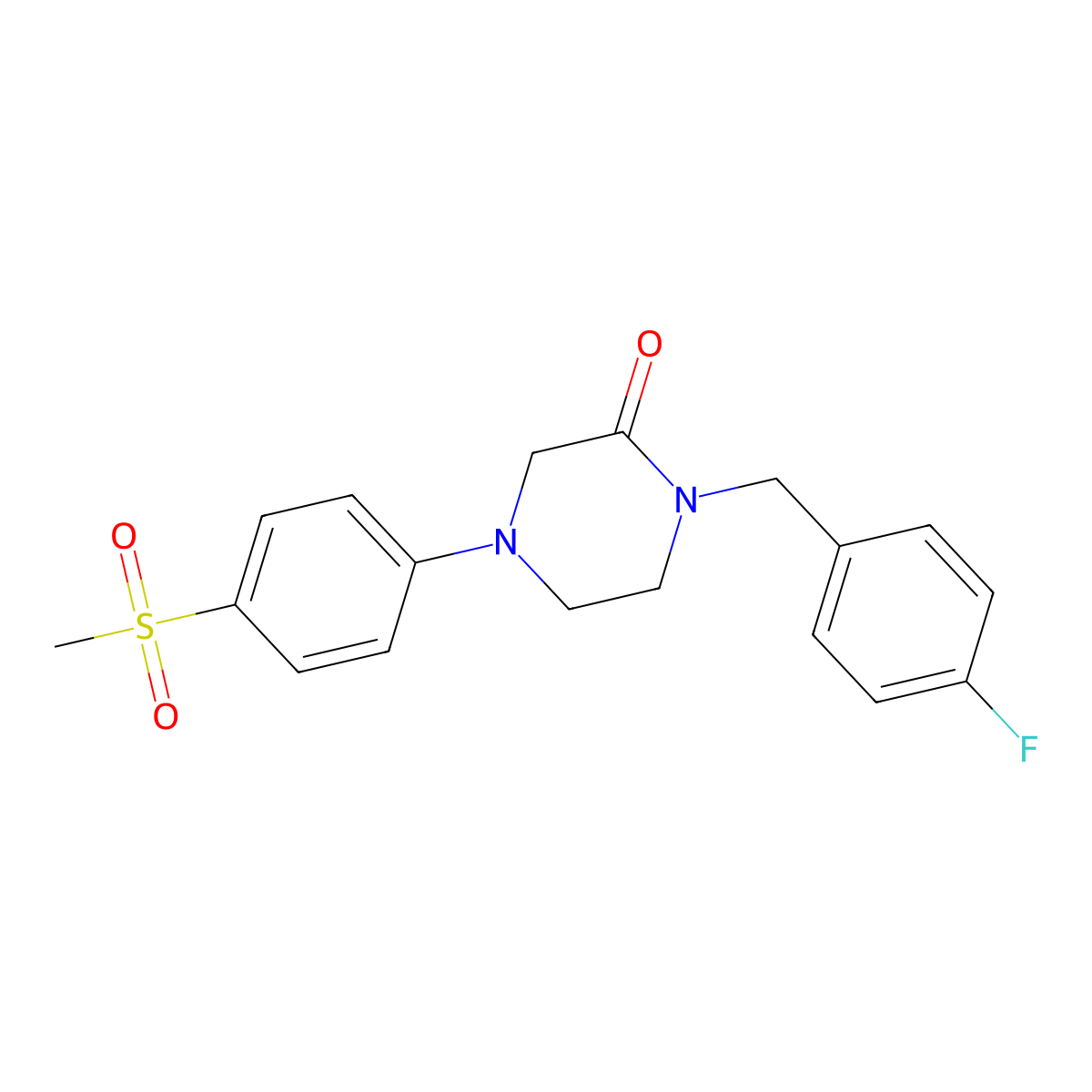 1-[(4-Fluorophenyl)methyl]-4-(4-methanesulfonylphenyl)piperazin-2-one molecular structure, CAS 2877709-30-1