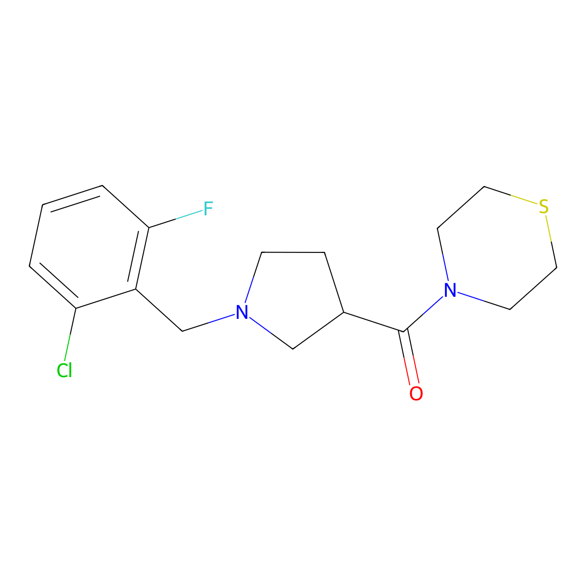 4-{1-[(2-Chloro-6-fluorophenyl)methyl]pyrrolidine-3-carbonyl}thiomorpholine molecular structure, CAS 2877709-36-7