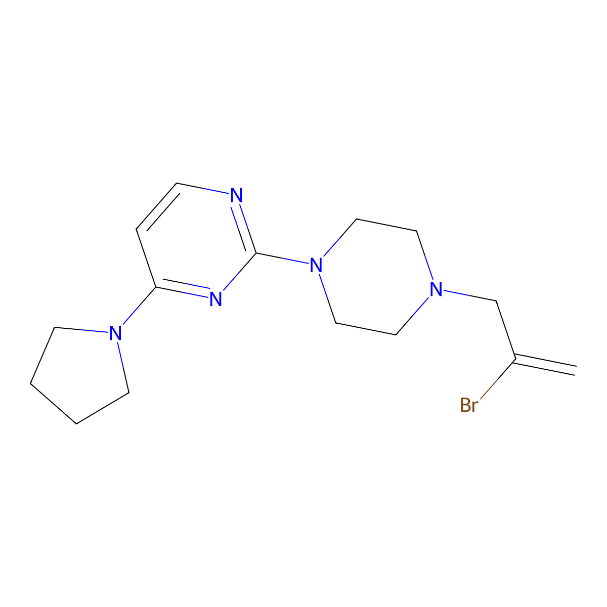 2-[4-(2-Bromoprop-2-en-1-yl)piperazin-1-yl]-4-(pyrrolidin-1-yl)pyrimidine molecular structure, CAS 2877709-38-9