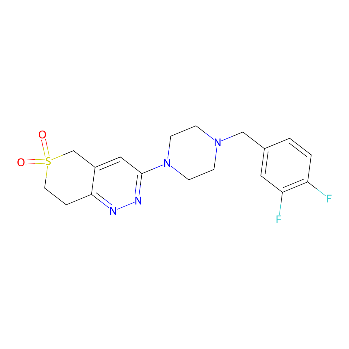 3-[4-[(3,4-difluorophenyl)methyl]piperazin-1-yl]-7,8-dihydro-5H-thiopyrano[4,3-c]pyridazine 6,6-dioxide molecular structure, CAS 2877709-48-1