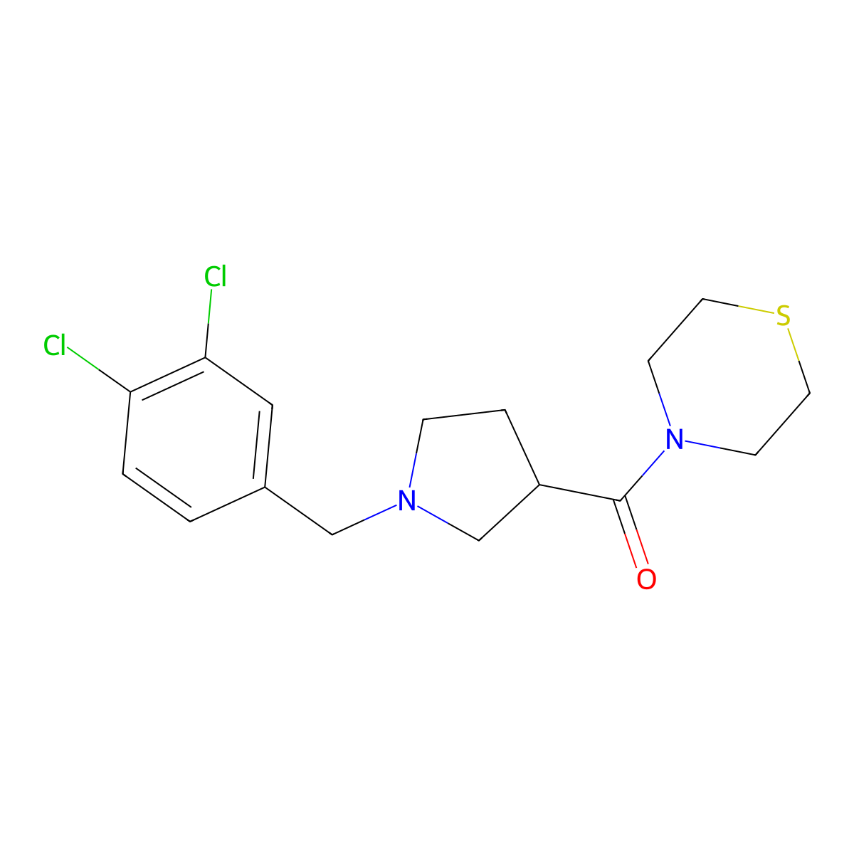 4-{1-[(3,4-Dichlorophenyl)methyl]pyrrolidine-3-carbonyl}thiomorpholine molecular structure, CAS 2877709-52-7