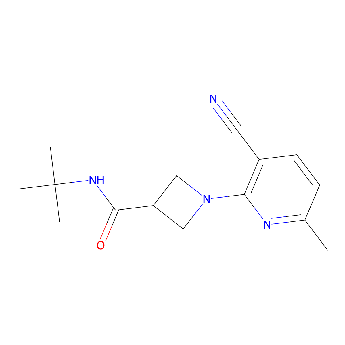 N-tert-butyl-1-(3-cyano-6-methylpyridin-2-yl)azetidine-3-carboxamide molecular structure, CAS 2877709-56-1
