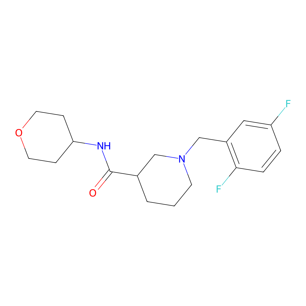 1-[(2,5-difluorophenyl)methyl]-N-(oxan-4-yl)piperidine-3-carboxamide molecular structure, CAS 2877709-94-7