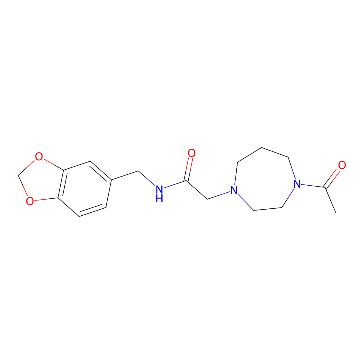 2-(4-acetyl-1,4-diazepan-1-yl)-N-(1,3-benzodioxol-5-ylmethyl)acetamide molecular structure, CAS 2877709-96-9