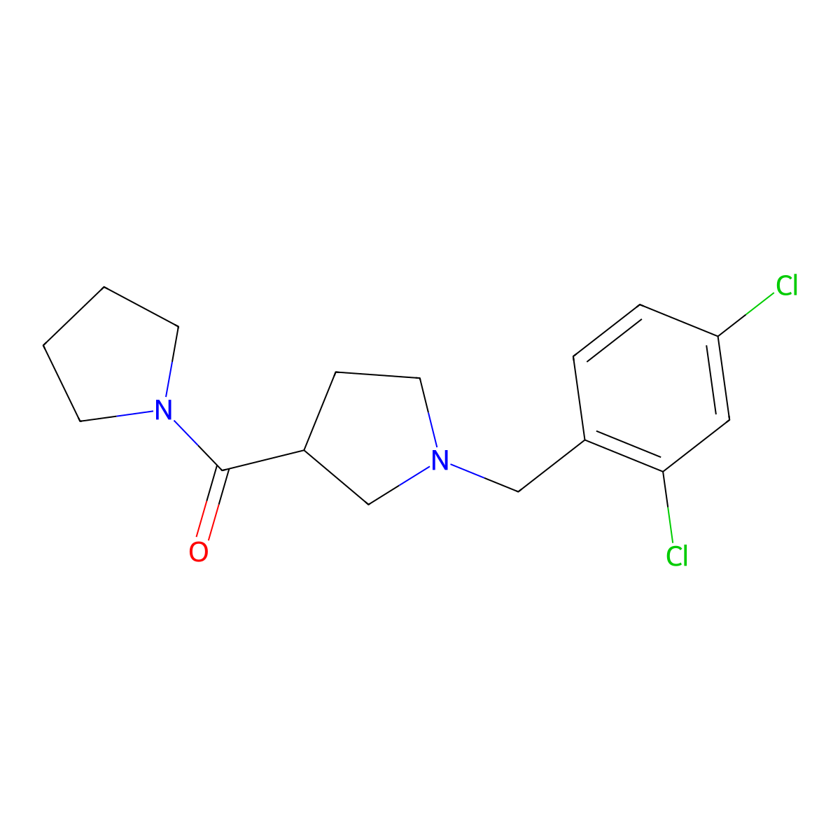 1-[(2,4-Dichlorophenyl)methyl]-3-(pyrrolidine-1-carbonyl)pyrrolidine molecular structure, CAS 2877709-99-2