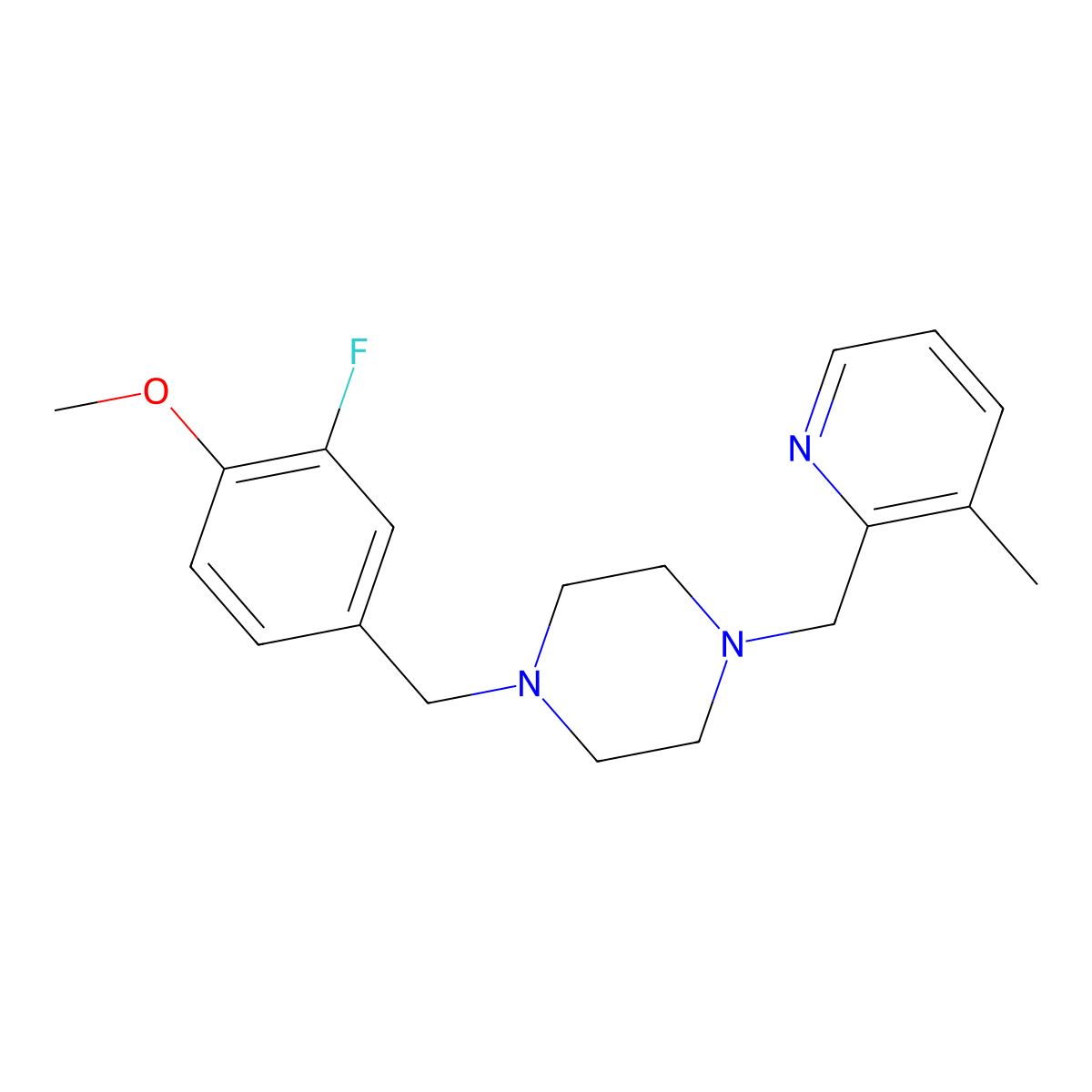 1-[(3-Fluoro-4-methoxyphenyl)methyl]-4-[(3-methylpyridin-2-yl)methyl]piperazine molecular structure, CAS 2877710-00-2