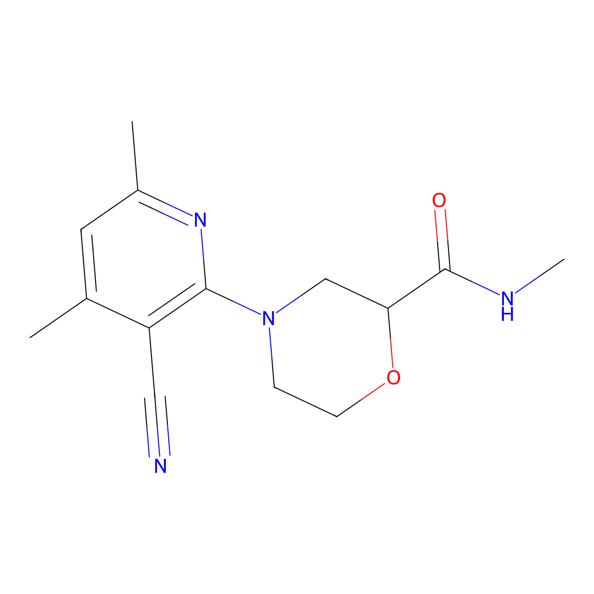 4-(3-cyano-4,6-dimethylpyridin-2-yl)-N-methylmorpholine-2-carboxamide molecular structure, CAS 2877710-01-3