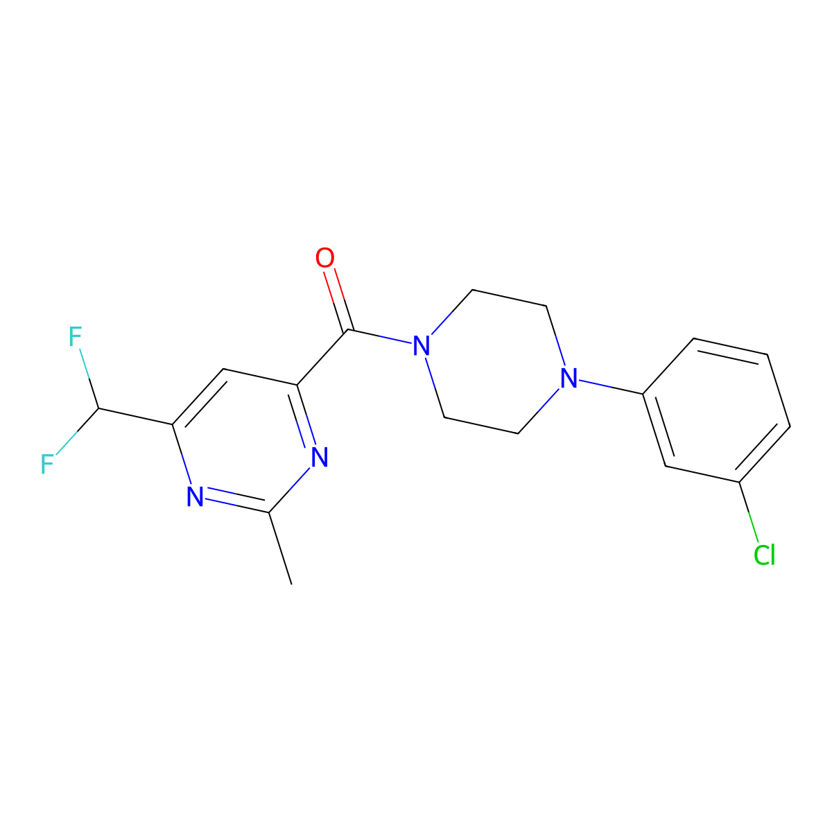 4-[4-(3-Chlorophenyl)piperazine-1-carbonyl]-6-(difluoromethyl)-2-methylpyrimidine molecular structure, CAS 2877710-02-4
