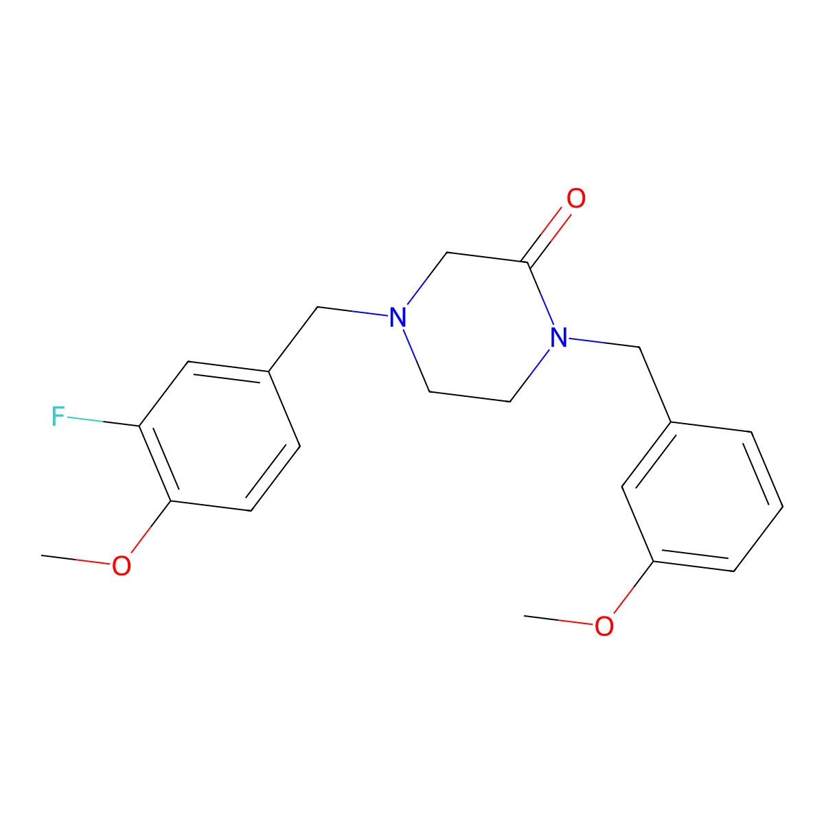 4-[(3-Fluoro-4-methoxyphenyl)methyl]-1-[(3-methoxyphenyl)methyl]piperazin-2-one molecular structure, CAS 2877710-04-6