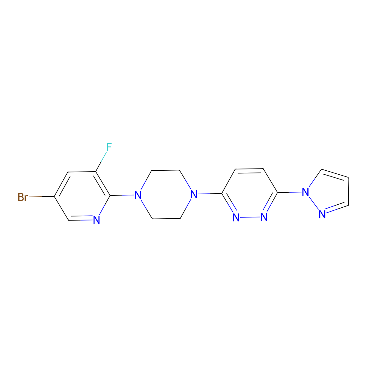 3-[4-(5-bromo-3-fluoropyridin-2-yl)piperazin-1-yl]-6-(1H-pyrazol-1-yl)pyridazine molecular structure, CAS 2877710-08-0