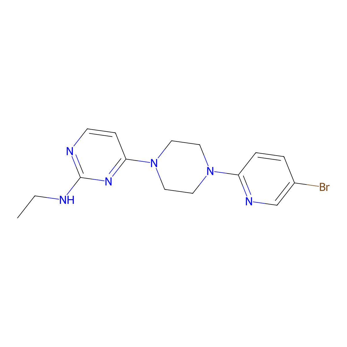 4-[4-(5-bromopyridin-2-yl)piperazin-1-yl]-N-ethylpyrimidin-2-amine molecular structure, CAS 2877710-09-1