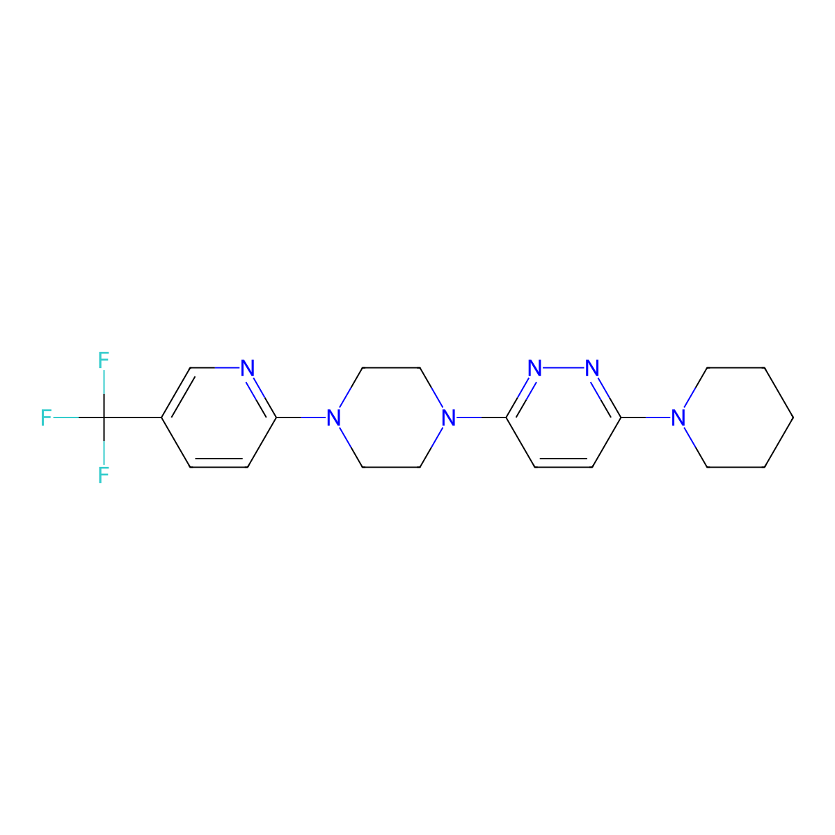 3-(Piperidin-1-yl)-6-{4-[5-(trifluoromethyl)pyridin-2-yl]piperazin-1-yl}pyridazine molecular structure, CAS 2877710-10-4