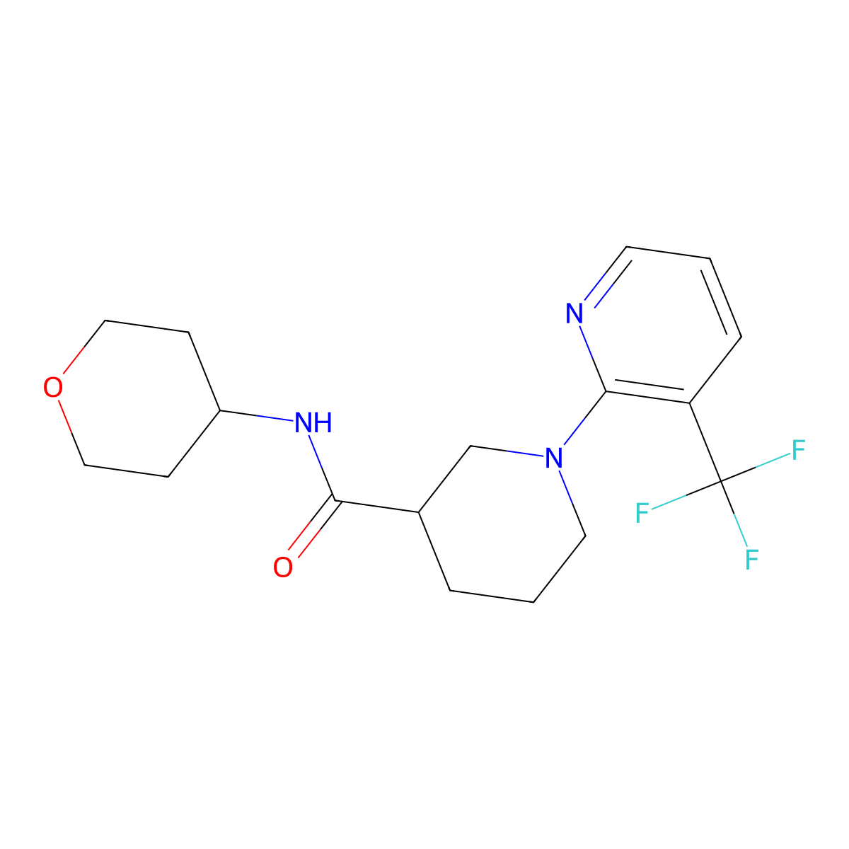 N-(oxan-4-yl)-1-[3-(trifluoromethyl)pyridin-2-yl]piperidine-3-carboxamide molecular structure, CAS 2877710-11-5