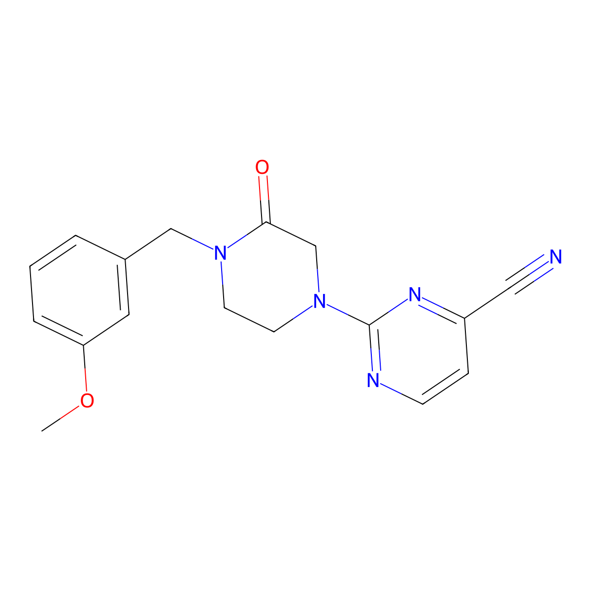 2-{4-[(3-Methoxyphenyl)methyl]-3-oxopiperazin-1-yl}pyrimidine-4-carbonitrile molecular structure, CAS 2877710-12-6