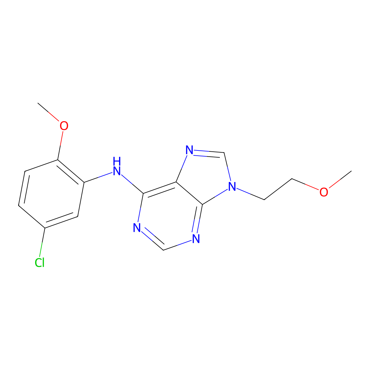 N-(5-chloro-2-methoxyphenyl)-9-(2-methoxyethyl)-9H-purin-6-amine molecular structure, CAS 2877710-15-9