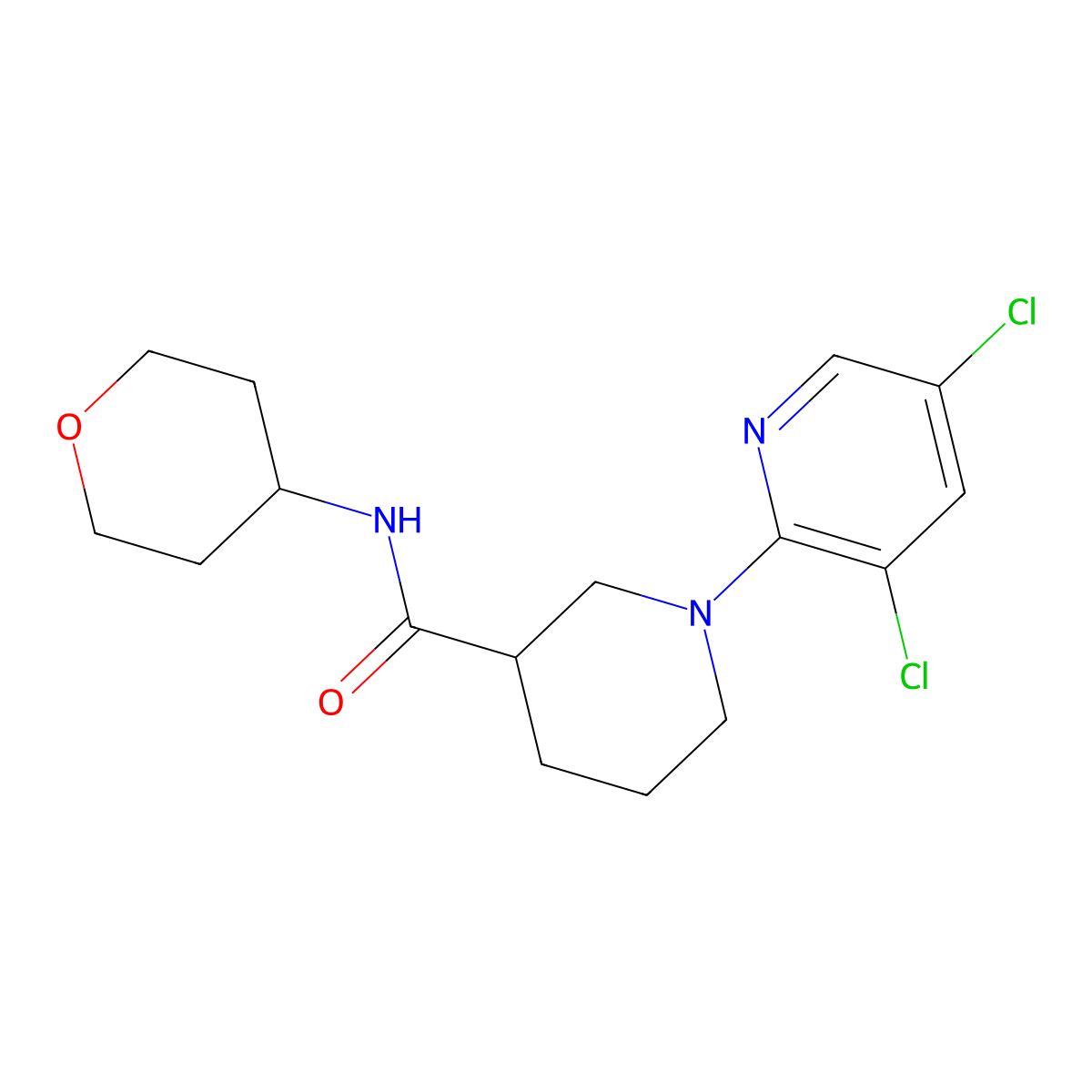 1-(3,5-dichloropyridin-2-yl)-N-(oxan-4-yl)piperidine-3-carboxamide molecular structure, CAS 2877710-16-0