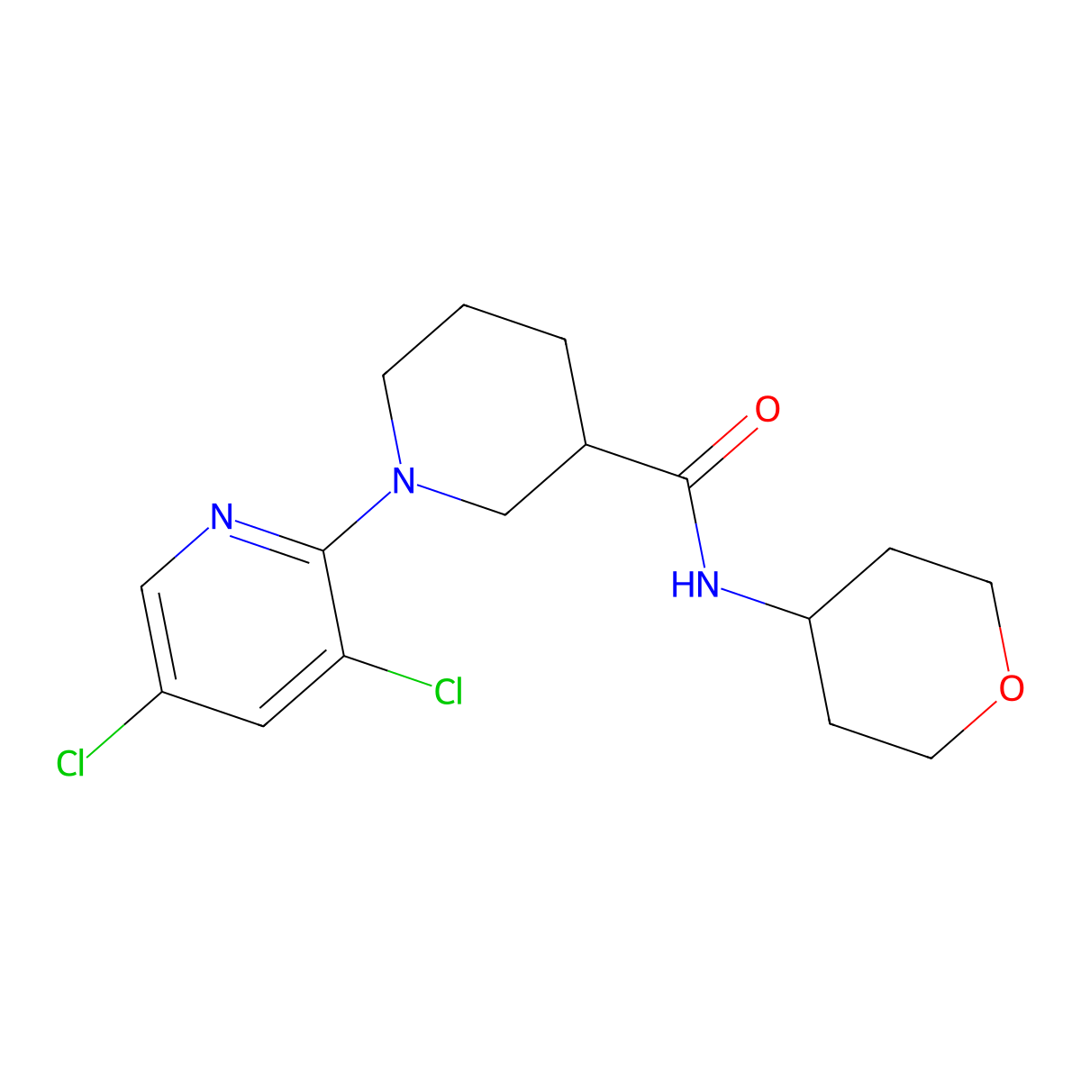 1-(3,5-dichloropyridin-2-yl)-N-(oxan-4-yl)piperidine-3-carboxamide molecular structure, CAS 2877710-16-0