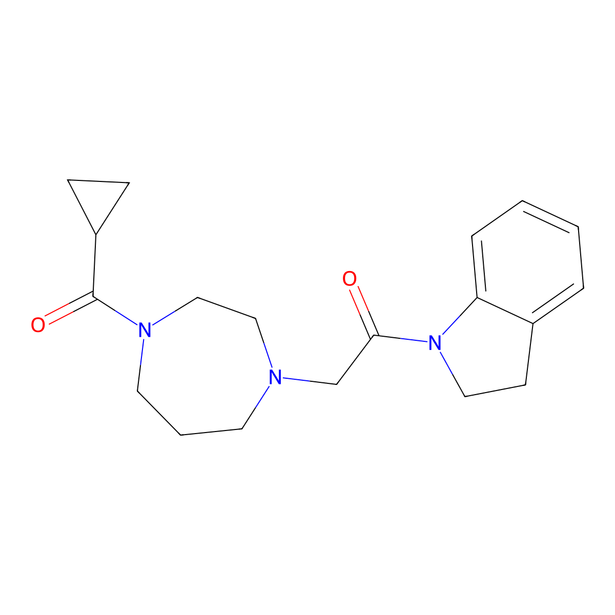 2-(4-cyclopropanecarbonyl-1,4-diazepan-1-yl)-1-(2,3-dihydro-1H-indol-1-yl)ethan-1-one molecular structure, CAS 2877710-19-3