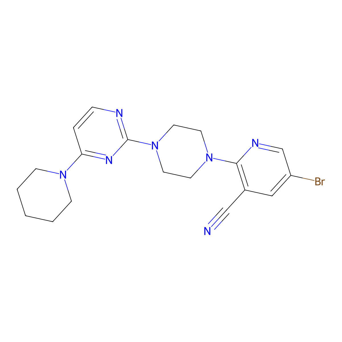 5-Bromo-2-{4-[4-(piperidin-1-yl)pyrimidin-2-yl]piperazin-1-yl}pyridine-3-carbonitrile molecular structure, CAS 2877710-20-6
