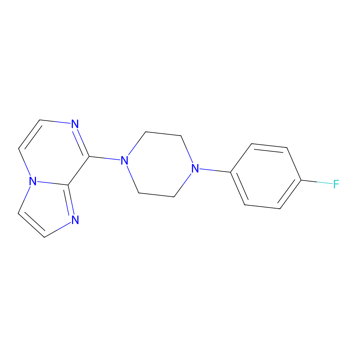 1-(4-Fluorophenyl)-4-{imidazo[1,2-a]pyrazin-8-yl}piperazine molecular structure, CAS 2877710-23-9
