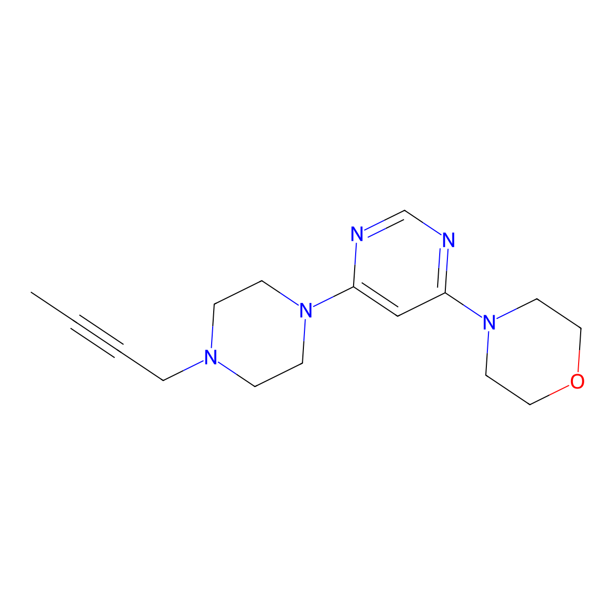 4-{6-[4-(But-2-yn-1-yl)piperazin-1-yl]pyrimidin-4-yl}morpholine molecular structure, CAS 2877710-25-1