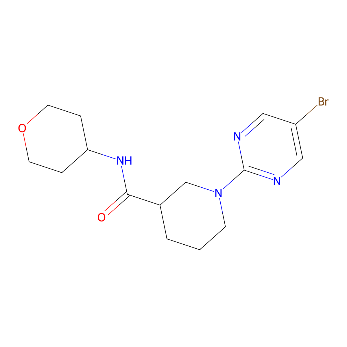 1-(5-bromopyrimidin-2-yl)-N-(oxan-4-yl)piperidine-3-carboxamide molecular structure, CAS 2877710-29-5