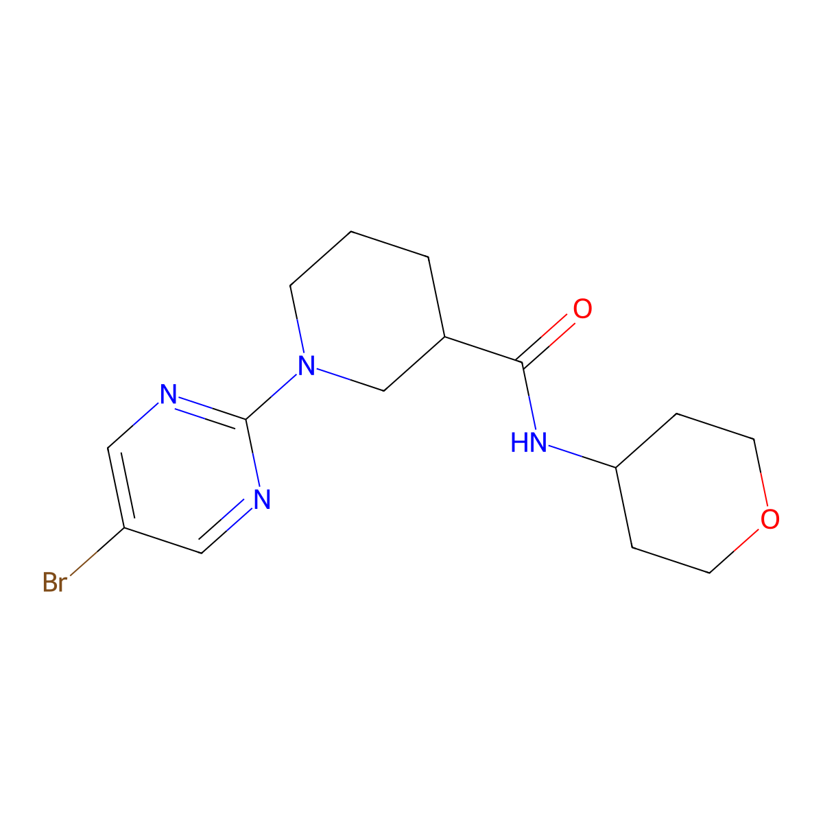 1-(5-bromopyrimidin-2-yl)-N-(oxan-4-yl)piperidine-3-carboxamide molecular structure, CAS 2877710-29-5